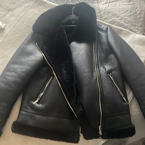 Miss Selfridge black aviator fur jacket UK 8 / US 4